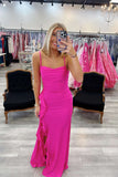 Straps Hot Pink Cowl Neck Fitted Prom Dress with HZ0308