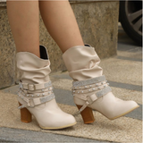 Niulatu Boots Women Autumn Winter Retro PU leather Shiny Rivets Heel Half Boots Winter Shoes Women Botines Mujer 2025 DJSE