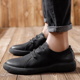 Niulatu Sale Large Size Men Leather Casual Shoes Outside High Quality Comfort Footwear Fashion All-match Sneakers Black DJSE