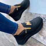 Niulatu Women Sport Shoes Thick Bottom Solid Ladies Vulcanized Sneakers Casual Wedges Slip on Zipper Shoes Women Platform Sneakers DJSE