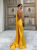 Niulatu Satin Backless Off-Shoulder Long Prom Dress Evening Dress HZ1007