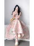 Niulatu A Line Spaghetti Straps Pink Satin Ankle length Prom Dresses Birthday Outfits SD513