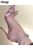 Niulatu color sandals women's new bow rhinestone high heels large size sandals stilettos shoes sandals women DJSE