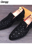Niulatu Men's Fashion Suede Leather Loafers Mens Rivets Embroidery Rhinestone Party Flats Man Moccasins Oxfords Casual Shoes DJSE