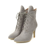 Niulatu Women Boots Winter Shoes High Heels Fashion Leopard Ankle Boots Pointed Toe Casual Shoes Woman Lace Up Ladies Pumps DJSE