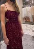 Niulatu Mermaid Spaghetti Straps Burgundy Sequin Prom Dresses Party Dress SD1316