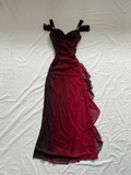 Niulatu A Line Straps Ombre Burgundy Chiffon Long Prom Dress HZ0113