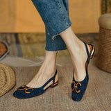 Niulatu Women's Sandals Square Heel Slip On Suede Low Heel Ladies Shoes Leisure Solid Fashion Casual Elegant Office Females Shoes DJSE