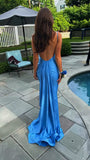 Niulatu Blue Mermaid Backless Prom Dress Elegant Evening Dress HZ1007