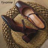 Niulatu Mary Jane Women's Shoes Fashion Retro Buckle Shallow Pumps Square Toe Thick Heel Handmade Shoes Woman Size DJSE