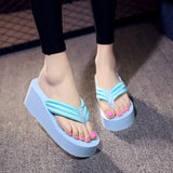 Niulatu Women Summer Shoes Woman 2025 Wedge Rubber Flip Flops Heeled Mules Candy Colors Platform Female Beach Slippers White 39 DJSE