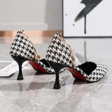 Niulatu Sexy Ladies High Heels Women Stiletto Houndstooth Color Matching Metal Pointed Toe Shoes For Wedding Women DJSE