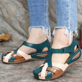 Niulatu Women's Sandals Wedge Buckle Strap Sandals Female Retro Casual Sewing Women Shoes Flats Platform Retro Sandalias Plus Size DJSE