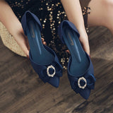 Niulatu Women Shoes Butterfly-knot Pumps Summer Drill Ladies Pointed Toe Shallow Jelly Shoes Low Heel Office Female Footwear DJSE