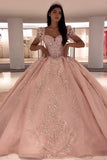 Niulatu Neck Puff Sleeves Ball Gown Applique Quinceanera Dress with HZ1007