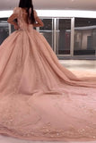 Niulatu Neck Puff Sleeves Ball Gown Applique Quinceanera Dress with HZ1007