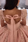 Niulatu Neck Puff Sleeves Ball Gown Applique Quinceanera Dress with HZ1007