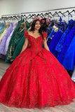 Niulatu Red Off the Shoulder Ball Gown Appliqued Quinceanera HZ1007