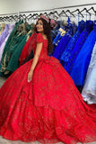 Niulatu Red Off the Shoulder Ball Gown Appliqued Quinceanera HZ1007