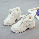Niulatu Ladies Vulcanized Shoes Plus Fleece Thickened White Thick Sole Sneakers Furry Women's Shoes Short Boots Plush DJSE