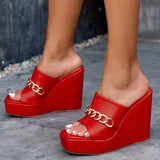 Niulatu Women Slippers High Heel Open Toe Fashion Sandals Metal Chain Wedge Platform Plus Size Women Beachshoes DJSE
