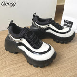 Niulatu Sneaker Boots Spring Women Casual Shoes Metal Chain Design 7cm High Heels Lace Up Shoes For Woman Ankle Boots DJSE