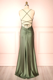 Niulatu Sheath Olive Green Backless Long Prom Dresses Formal Graduation Party Dress Evening Dress SD1552