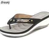 Niulatu Summer Women's Slippers Summer Metal Button Shoes Wedge Outdoor Sports Beach Sandals Women Outside Platform Flip Flops DJSE