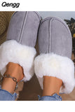 Niulatu Warm Fur Indoor Home Slippers Women Faux Suede Closed Toe Couple Slippers Woman Comfort Soft Sole House Shoes Slides DJSE