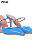 Niulatu Women's Shoes, Outer Wear Fashionable Sparkling Rhinestone Satin Wine Glass Heel Shoes, Baotou Slippers DJSE
