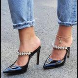 Niulatu Sandals Summer 2025 New Pointed Toe Stiletto Black Sexy Ladies Sandals Rhinestone Sequins Big Size Slippers shoe woman DJSE