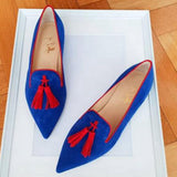 Niulatu Toe Flat Shoes Elegant Low Heel Fringe Mules Women New Brand Concise mxed-color Mules DJSE