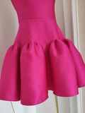 Niulatu A line Strapless Hot Pink Satin Short Homecoming Dresses Birthday Outfits SD230
