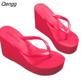 Niulatu Shoes Lady House Slippers Platform Slides Low on A Wedge Rubber Flip Flops Summer Sand New Woman's Candy Colors DJSE