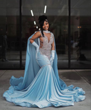Niulatu Blue Velvet Silver Crystal Evening Dress Luxurious Evening Gown HZ1007