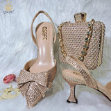Niulatu 2025 New Fashion Full Of Crystal Decoration Style Rainbow Glass Heel Friends Party Shoes Ladies Shoes And Bag For Party DJSE