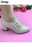 Niulatu Winter Women Boots Pu Leather Solid Color Mid Chunky Heel Ankle Boots Button Pumps Shoes Warm Ladies Short Booties DJSE