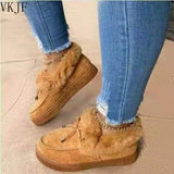 Niulatu Women Winter Cotton Shoes Ladies Bowknot Plush Warm Snow Boots Casual Solid Color Flat Short Boots Furry Females Feetwear DJSE
