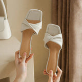 Niulatu Slippers Women Summer Shoes Slides Low Fashion Heeled Mules Pantofle Luxury High 2025 Basic Retro Fabric Rubber Sewin DJSE