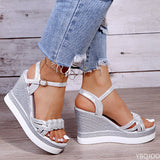 Niulatu Women Summer Wedge Heel Sandals Platform Sandals Strap Open Toe Chunky Bottom Casual Shoes 2025 gold silver pink sandals 10cm DJSE