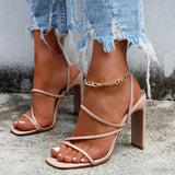 Niulatu Women Sexy Sandals Fashion Cross Shoes Ankle Buckle Strap Ladies Summer Pumps PU Leather Square Toe Female Party Shoes 2025 DJSE