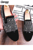 Niulatu Men's Fashion Suede Leather Loafers Mens Rivets Embroidery Rhinestone Party Flats Man Moccasins Oxfords Casual Shoes DJSE