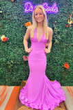 Halter Pink Fitted Long Formal HZ0308