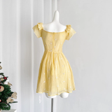 Niulatu A line Scoop Short Sleeves Yellow Floral Holiday Dresses Beach Dress Birthday Outfits SD288