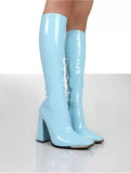 Niulatu Square Heel Knee-High Classic Square Toe Boots PU Leather Zip Boots Party Dress Dance Shoes Botas De Mujer DJSE