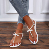 Niulatu Women sandals 2025 new summer shoes flat pearl sandals comfortable string bead beach slippers casual sandals pink white black DJSE