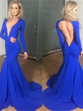 Niulatu Regal Sapphire Long Sleeve Deep V-Neck Open Back Mermaid HZ1007