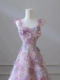 Niulatu line 3D Floral lace skirt tulle bodice floor-length prom dresses SD1543