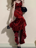 Niulatu Mermaid Irregular Ruffled Spaghetti Straps Women's Burgundy Birthday Outfits Party Dresses SD458