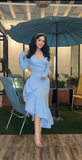 Niulatu Blue V Neck Mermaid Prom Dress Formal Evening Gown HZ1007